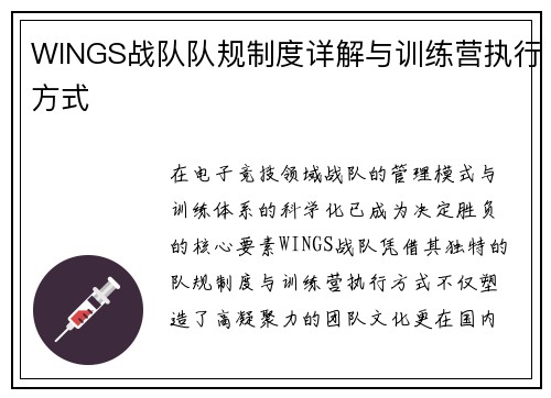 WINGS战队队规制度详解与训练营执行方式